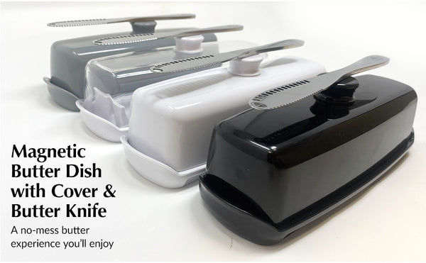 LAH Kitchen Butter Dish with Magnetic knife - White