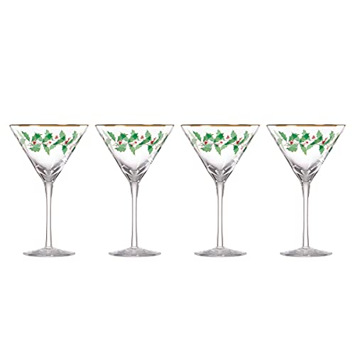 Lenox Holiday Decal 4-Piece Martini Glass Set, 4 Count (Pack of 1), Red & Green