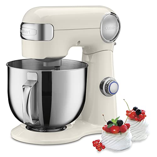 Cuisinart SM-50CRM Precision Master 5.5-Quart 12-Speed Stand Mixer with Mixing Bowl, Chef's Whisk, Flat Mixing Paddle, Dough Hook, and Splash Guard with Pour Spout, Coconut Cream