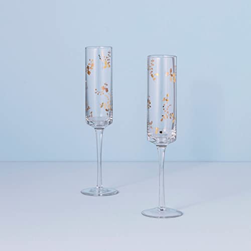 Lenox Opal Innocence Flourish 2-Piece Toasting Flute Set, 2 Count (Pack of 1), Clear