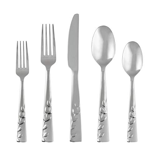 Cambridge Silversmiths Blossom Sand 20-Piece Flatware Silverware Set, Service for 4, Stainless Steel, Includes Forks/Knives/Spoons, Count, Brushed Finish