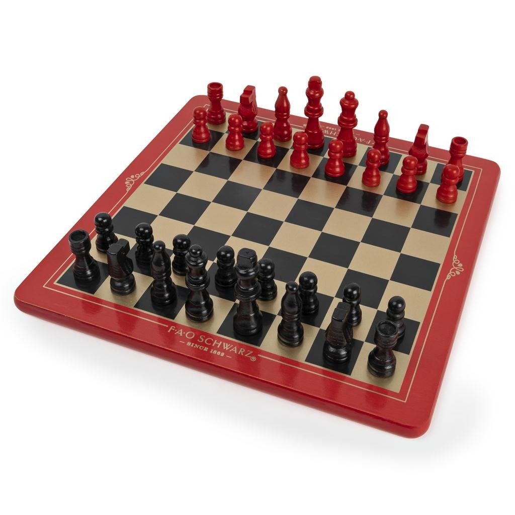 FAO SCHWARZ WOOD CHESS CHECKERS AND TIC-TAC-TOE SET