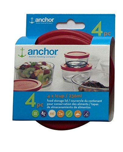 Anchor Hocking Replacement Lid 1 Cup / 236 ml, set of 4 lids, red round