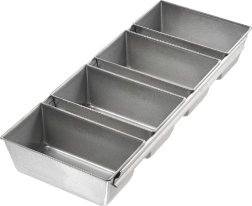 USA Pan Bakeware Strapped Mini Loaf Pan, 4 Loaves, Nonstick & Quick Release Coating, Made in the USA from Aluminized Steel
