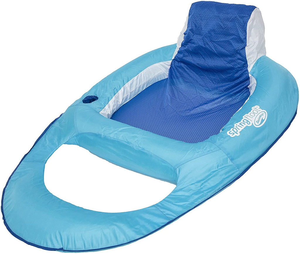 SwimWays Spring Float Recliner - Swim Lounger for Pool or Lake - Light/Blue/Dark Blue