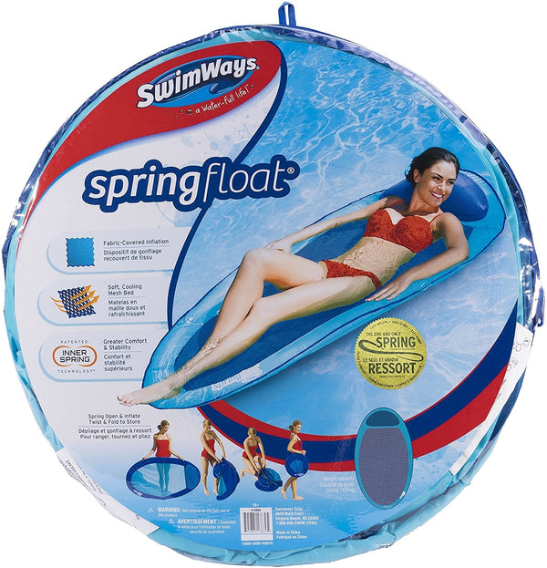 SwimWays Original Spring Float - Floating Swim Hammock for Pool or Lake - Dark Blue/Light Blue