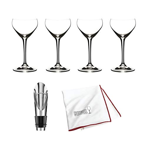 Riedel Drink Specific Glassware Nick & Nora Cocktail Glass, 4 oz, Clear, Set of 4 Includes Wine Pourer with Stopper and Polishing Cloth Bundle