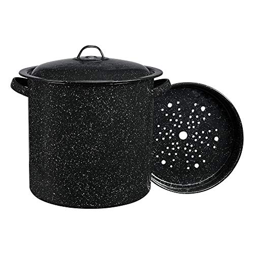 Granite Ware Enamel on Steel Multiuse Pot, Seafood / Tamale / Stock Pot includes steamer insert, 15.5-Quart, Black