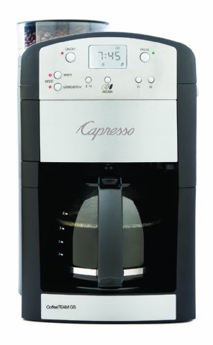 Capresso 464.05 CoffeeTeam GS 10-Cup Digital Coffeemaker with Conical Burr Grinder, Glass Carafe , Black , 15.5" x 9.5 "x 9.75"