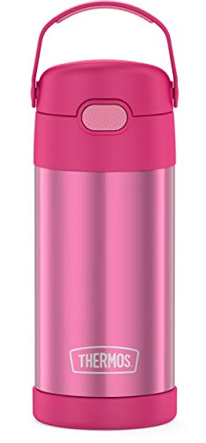 THERMOS FUNTAINER 12 Ounce Stainless Steel Vacuum Insulated Kids Straw Bottle, Pink
